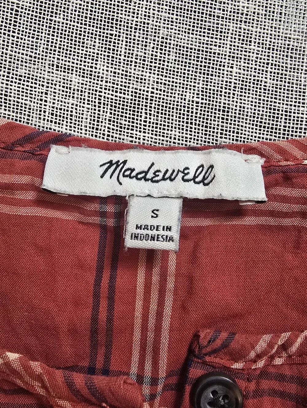 Madewell Red Plaid Short Sleeve Round Neck Lightweight Cotton Prose Shirt S